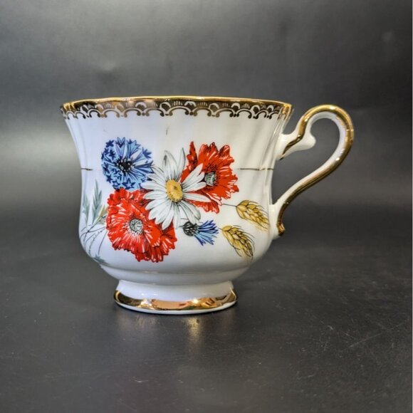 Sutherland Bone China Tea Cup Gold Trim Red Blue Floral Vintage England - Picture 4 of 14
